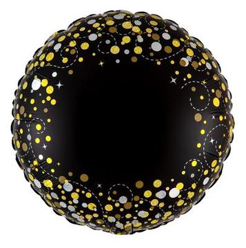 Oaktree 18inch Sparkling Fizz Black Gold No Message Holographic - Foil Balloons